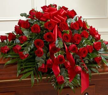 Ravishing Red Rose Casket spray ~~ Sympathy